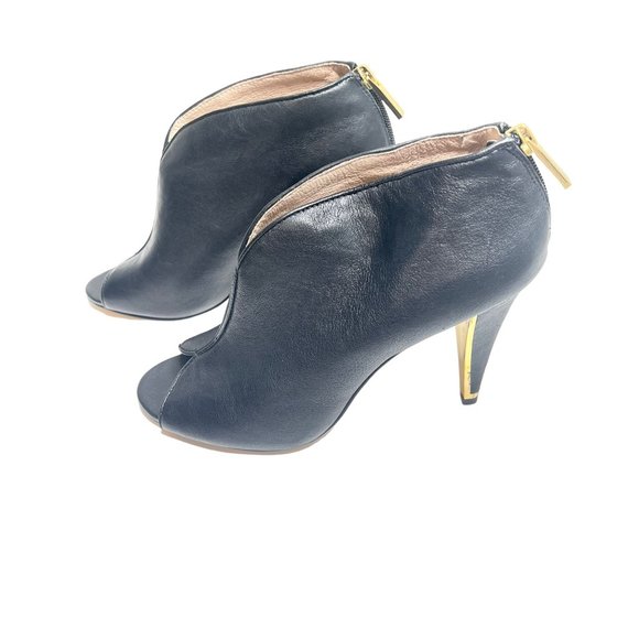 Louise et‎ Cie Black Gold Trim Leather Peep Toe Booties 8.5 - Picture 3 of 13